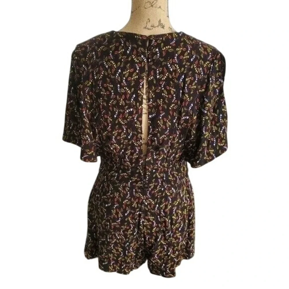 Free People Floral Print Romper Deep V Neck Mini Jumpsuit Summer‎ Casual Party
